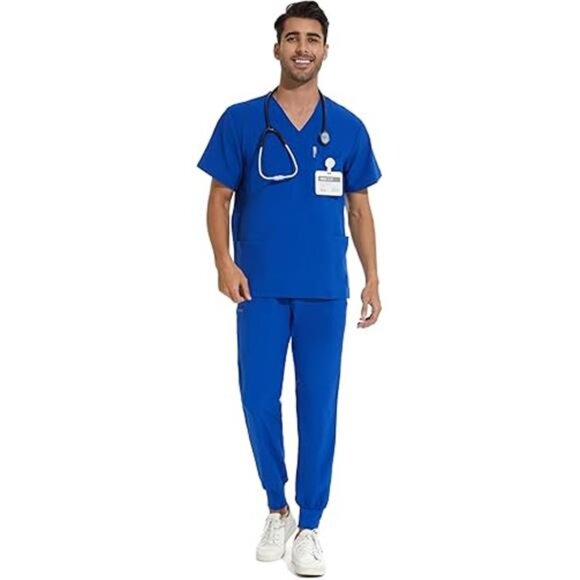 Men Scrubs Set — Stretch V-Neck Scrub Top & Jogger Pant with 8 Pockets - Picture 7 of 7